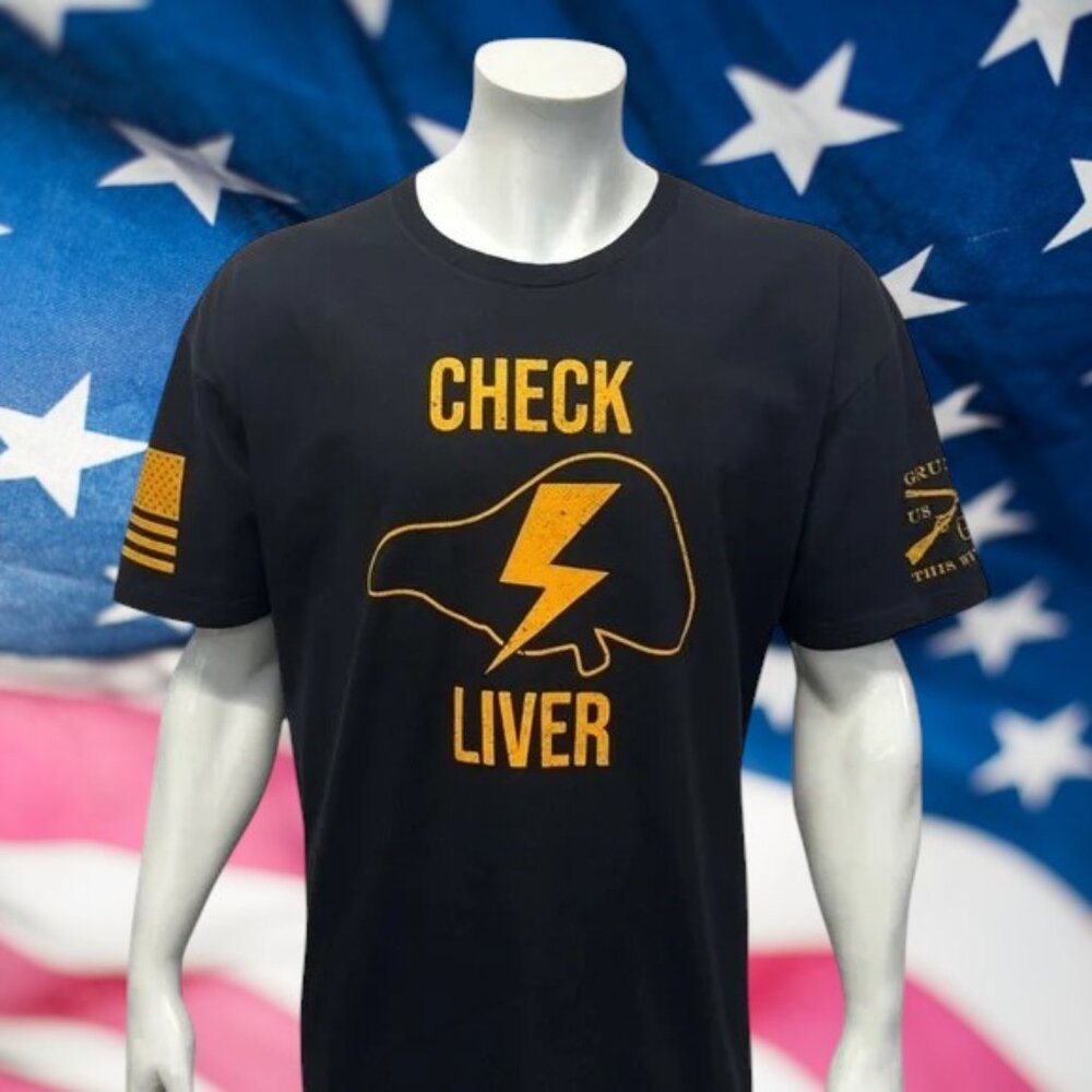 Grunt Style “Check Liver” Military Black Yellow Graphic T-Shirt Size XXL New